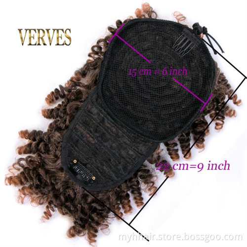 High Puff Afro Kinky Curly Synthetic Ponytail with Bangs Ponytail Hair Drawstring Short Afro Pony Tail Clip in Hair Extension
